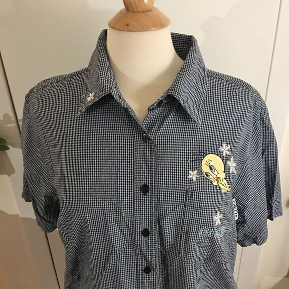 Looney Tunes Tweety Bird I'm Shy Plaid Shirt - Picture 3 of 7